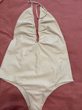 MIKOH Cream One-Piece Halter Swimsuit